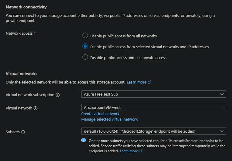 Azure Blobstorage - Networking